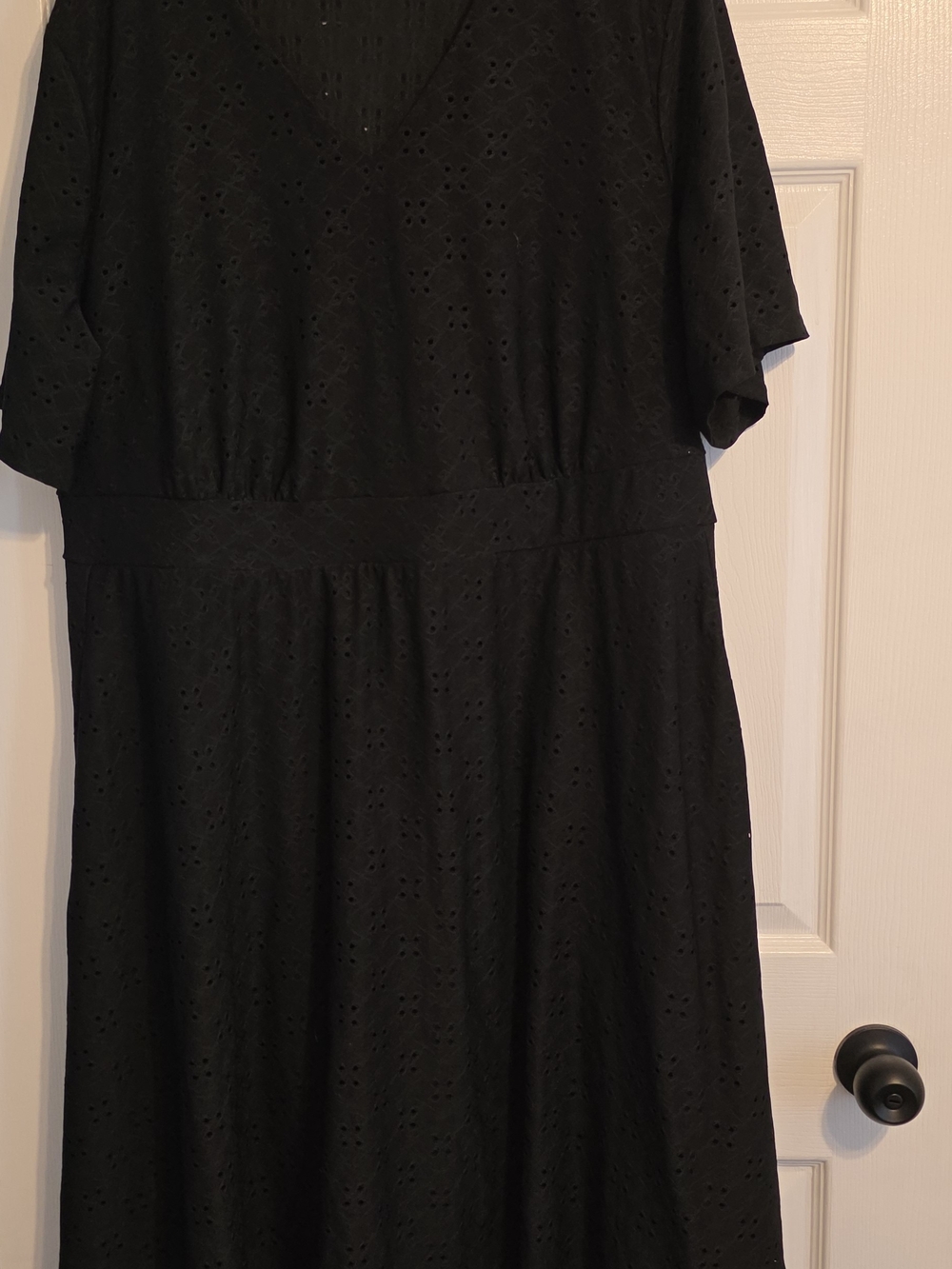 BloomChic Black Eyelet V‑Neck Midi Dress